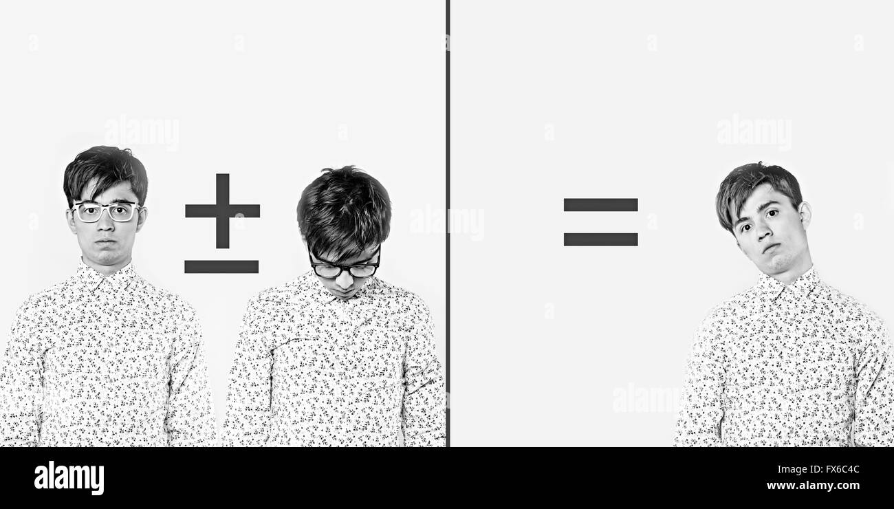 Diptychon des kaukasischen Mann mit mathematische Gleichung Stockfoto
