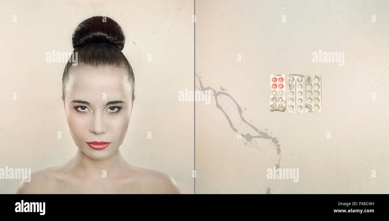 Diptychon des kaukasischen Frau und Bedienfeld Stockfoto