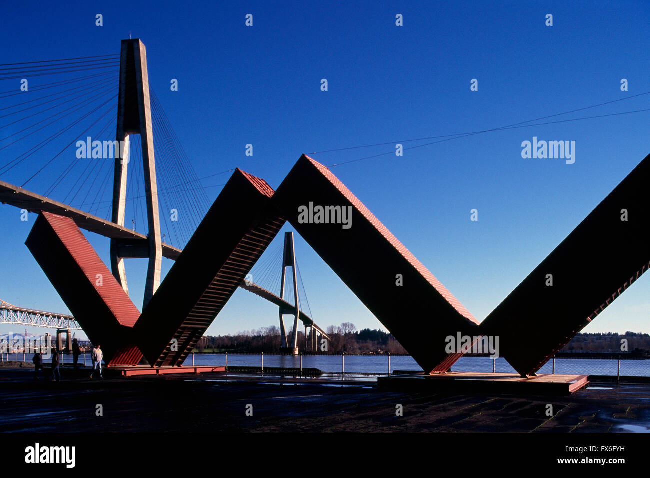 New Westminster, British Columbia, Kanada - "WOW WESTMINSTER" Kunst Installation am Westminster Pier Park entlang Fraser River Stockfoto