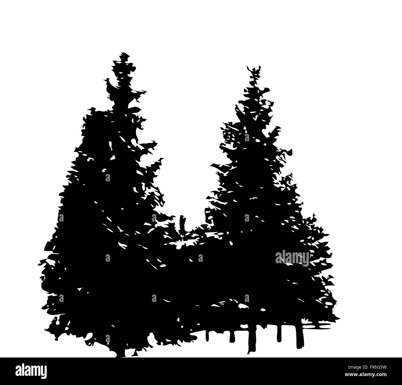 Baum-Silhouette isoliert auf weißem Migrationshintergrund. Vecrtor schlecht Stock Vektor