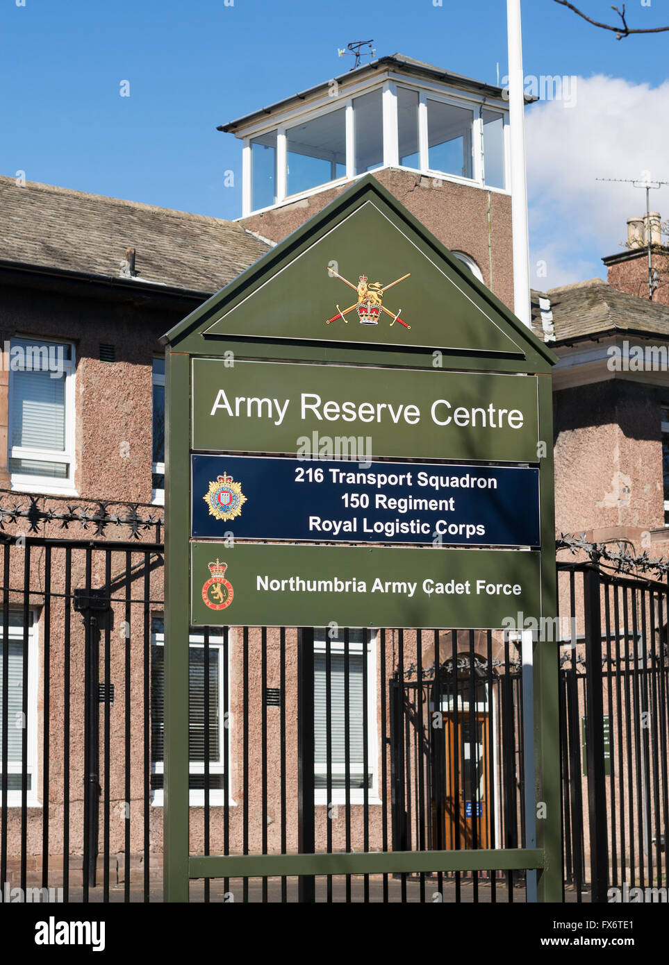 Armee-Reserve Zentrum Zeichen Tynemouth, Nord-Ost-England, UK Stockfoto
