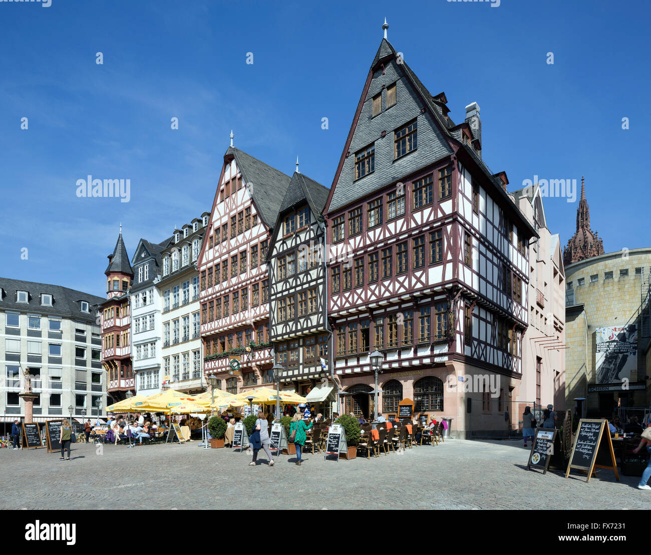 Rekonstruierte Häuserzeile Stadt auf dem Römerberg in der Altstadt, Großer Und Kleiner Engel, Goldener Greif, Wilder Stockfoto