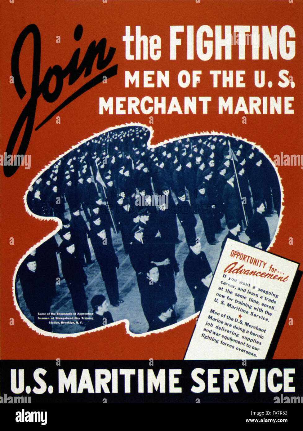 Join US Maritime Service - Weltkrieg - US-Propaganda Poster Stockfoto