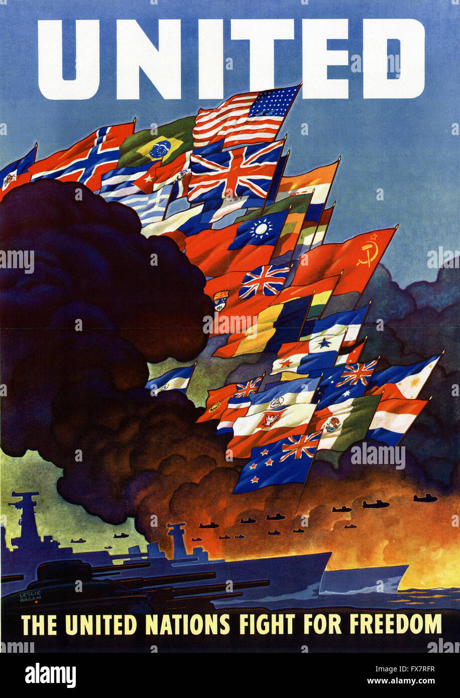 die Vereinten Nationen kämpfen für die Freiheit - Weltkrieg - US-Propaganda Poster Stockfoto
