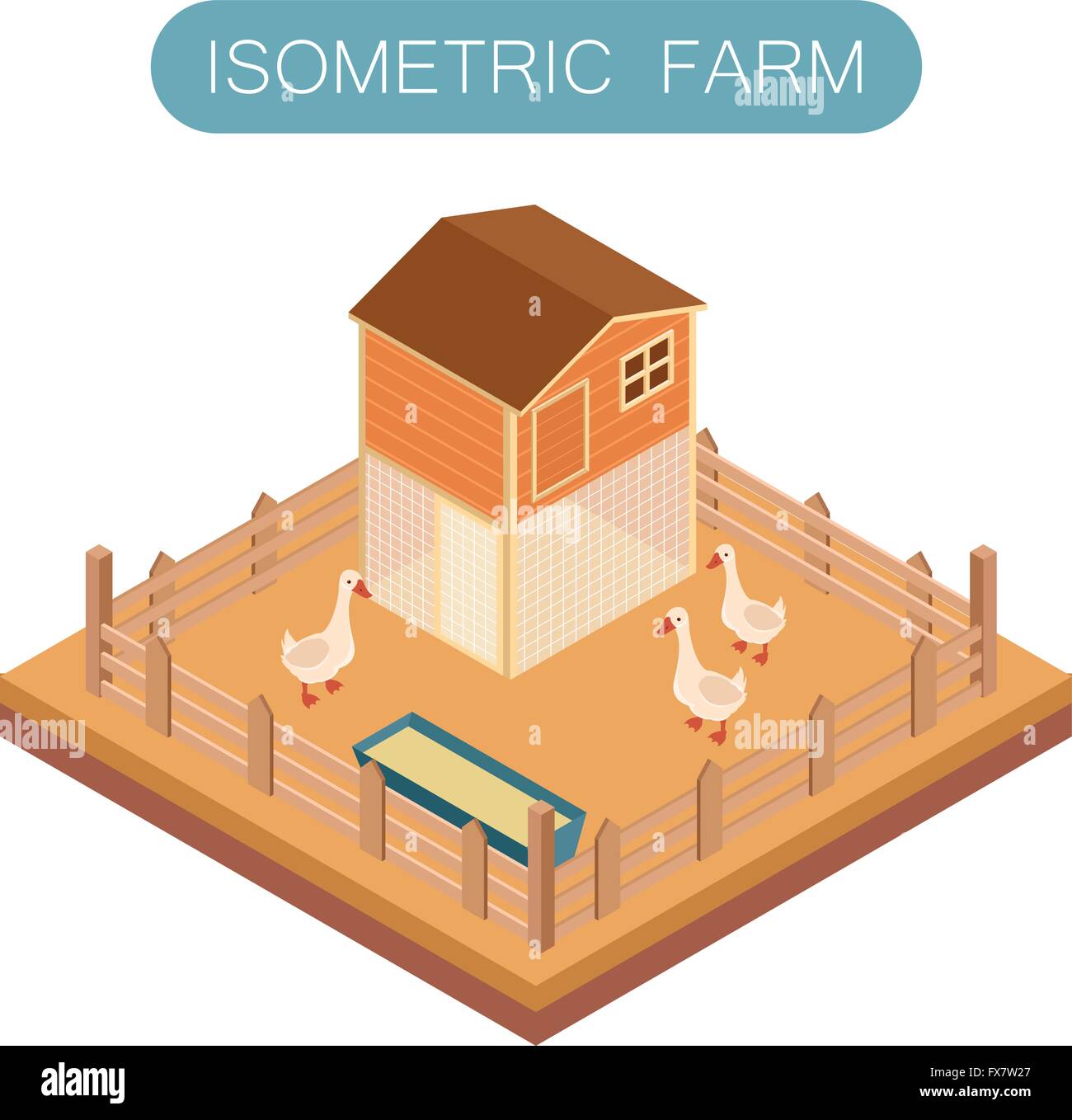 Isometrische Bauernhaus für Gans Stock Vektor