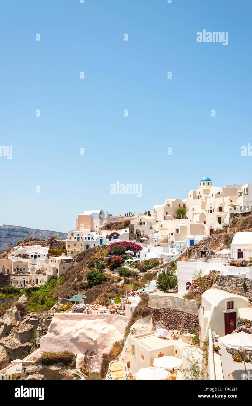 Stadtbild Ansicht von Oia, Santorin in Griechenland. Stockfoto