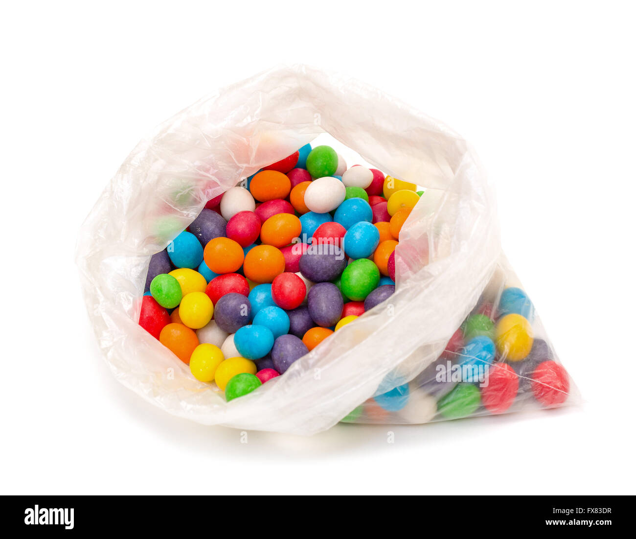 Plastikbeutel mit bunten Sweet Candy, Nahaufnahme Stockfoto