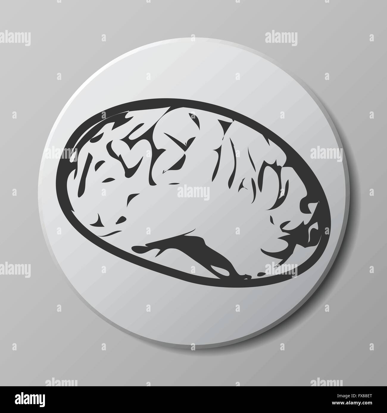 Gehirn grau Vektor Icon auf runden Knopf mit Schatten Stock Vektor