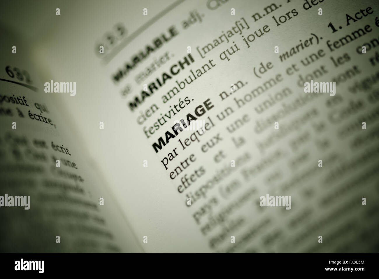 MOT Mariage Dans un dictionnaire Stockfoto