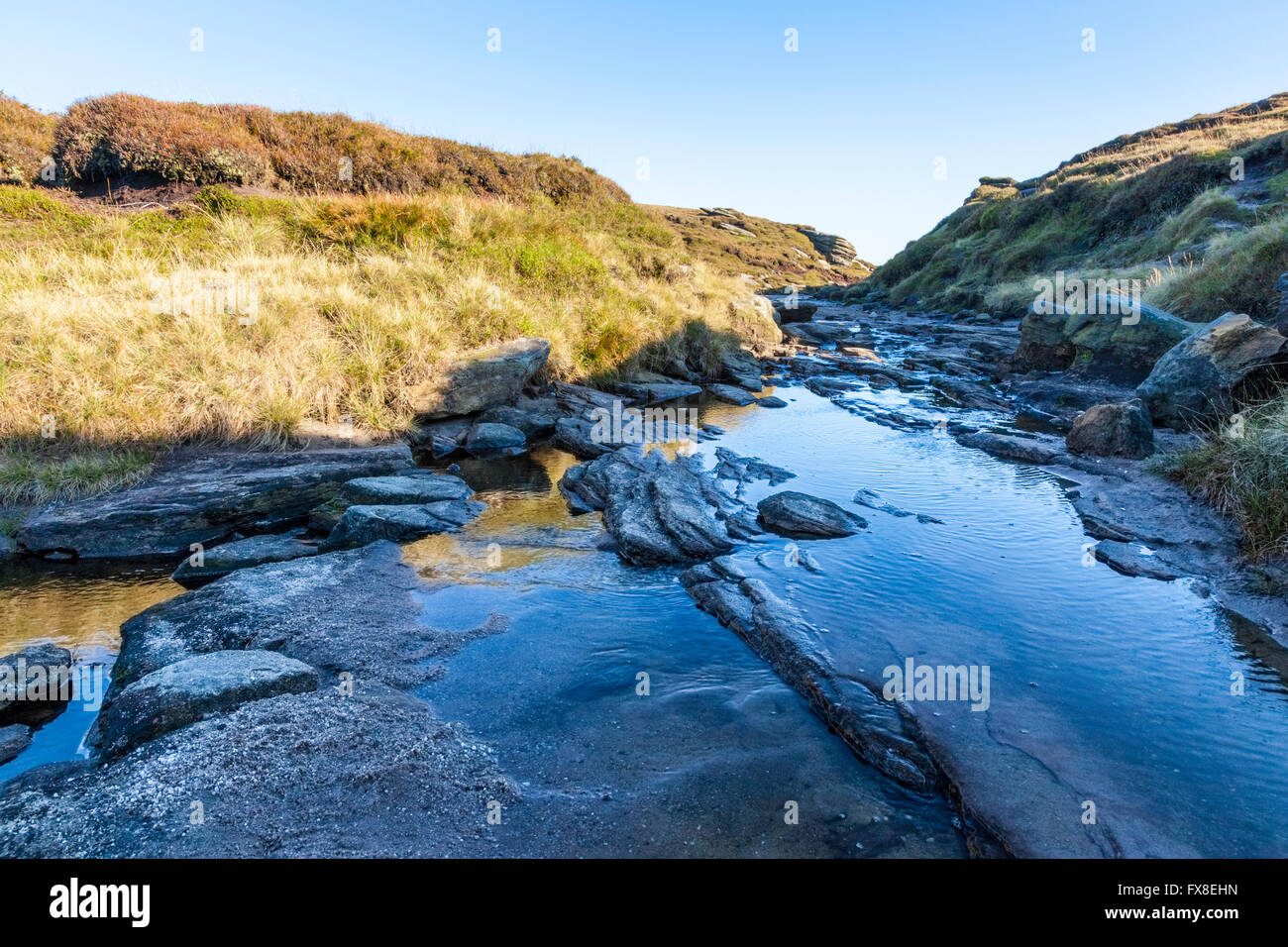 Fluss, die Kinder im Herbst, Kinder Scout, Derbyshire, Peak District National Park, England, Vereinigtes Königreich Stockfoto