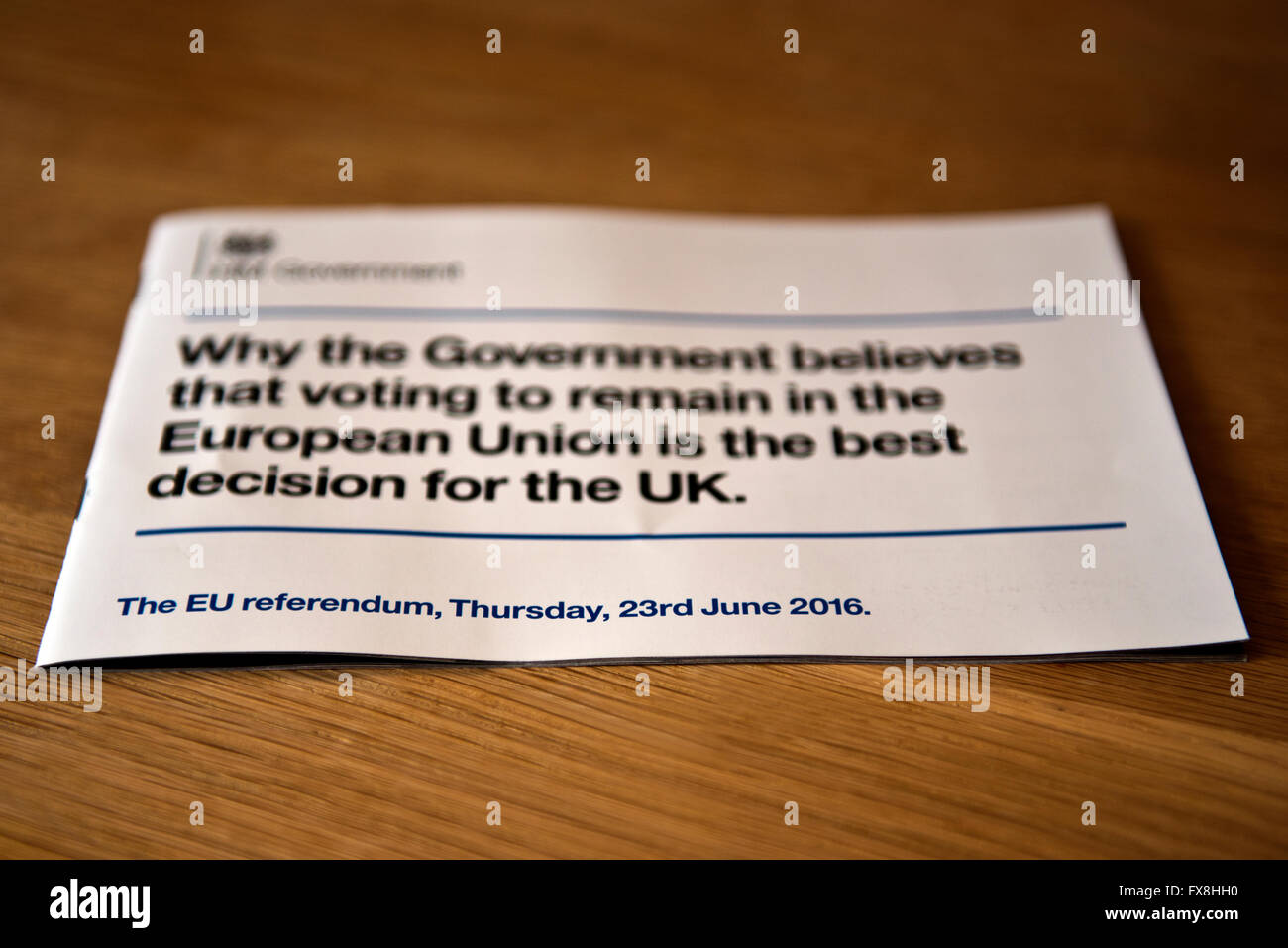 Die umstrittene Broschüre herausgegeben durch die Regierung die Steuerzahler Geld verwendet, um die UK-Öffentlichkeit, stimmen in der EU bleiben davon zu überzeugen. Stockfoto