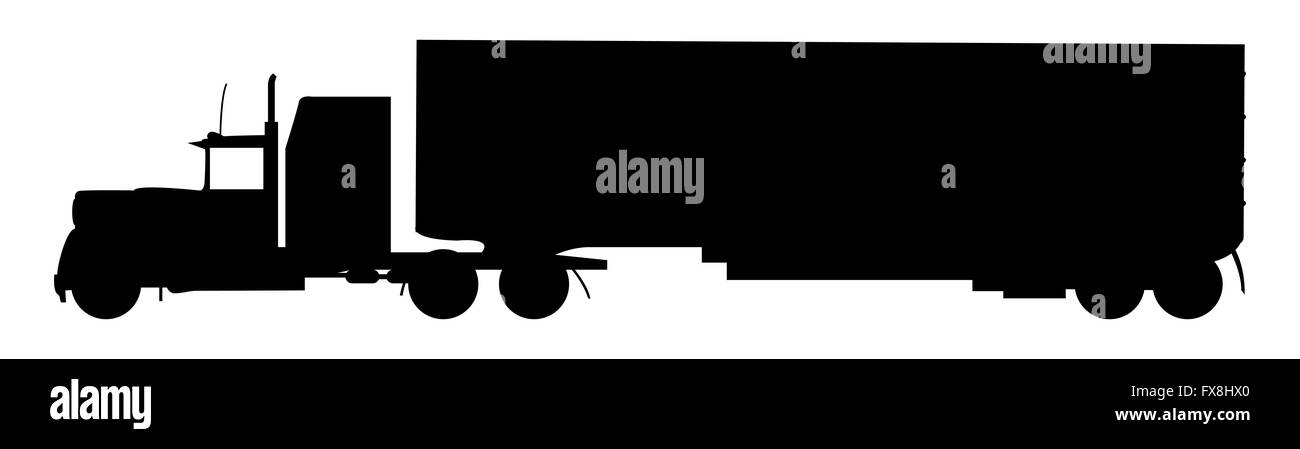 Eine LKW-Silhouette isoliert auf weißem Hintergrund Stockfoto