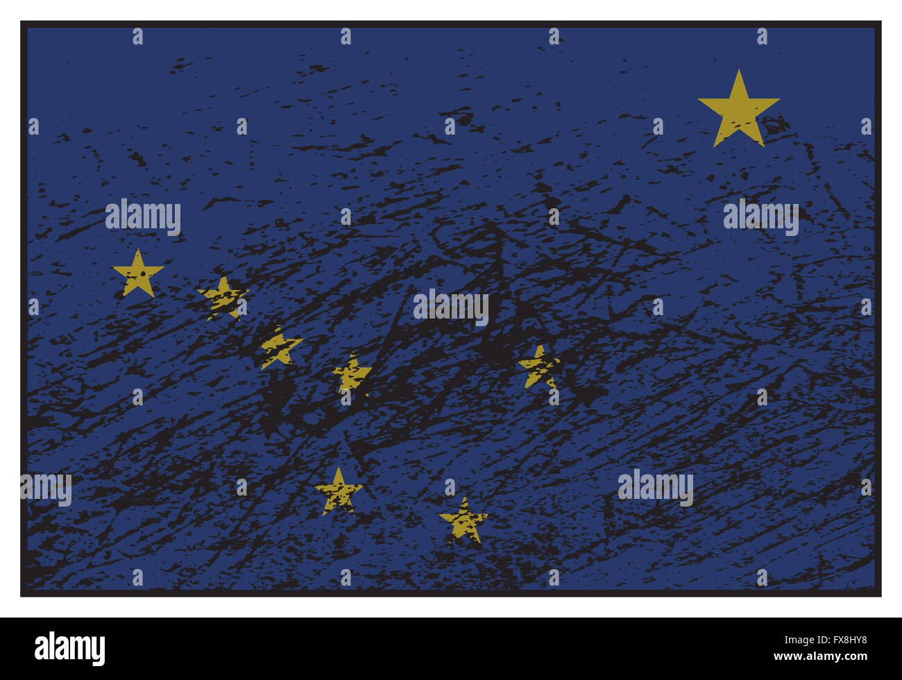 Ein grunged Alaska State Flag isoliert auf weißem Hintergrund Stockfoto
