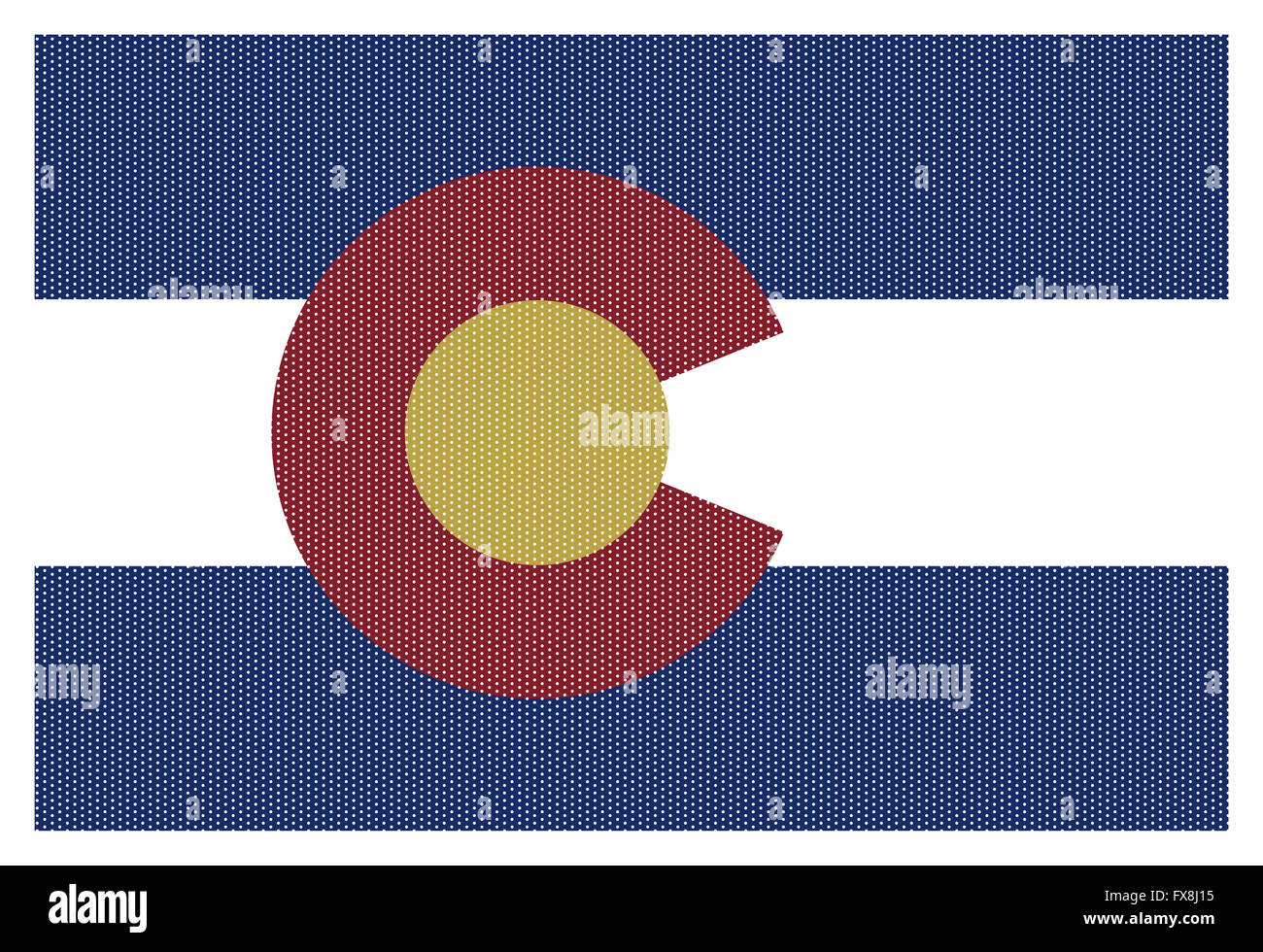 Ein Colorado State Flag mit weißen Punkten auf einem weißen Hintergrund isoliert Stockfoto