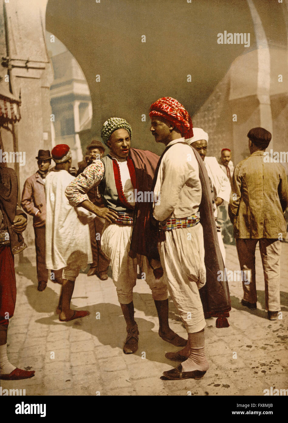 Arabische Männer, Tunis, Tunesien, Photochrome Print, ca. 1899 Stockfoto