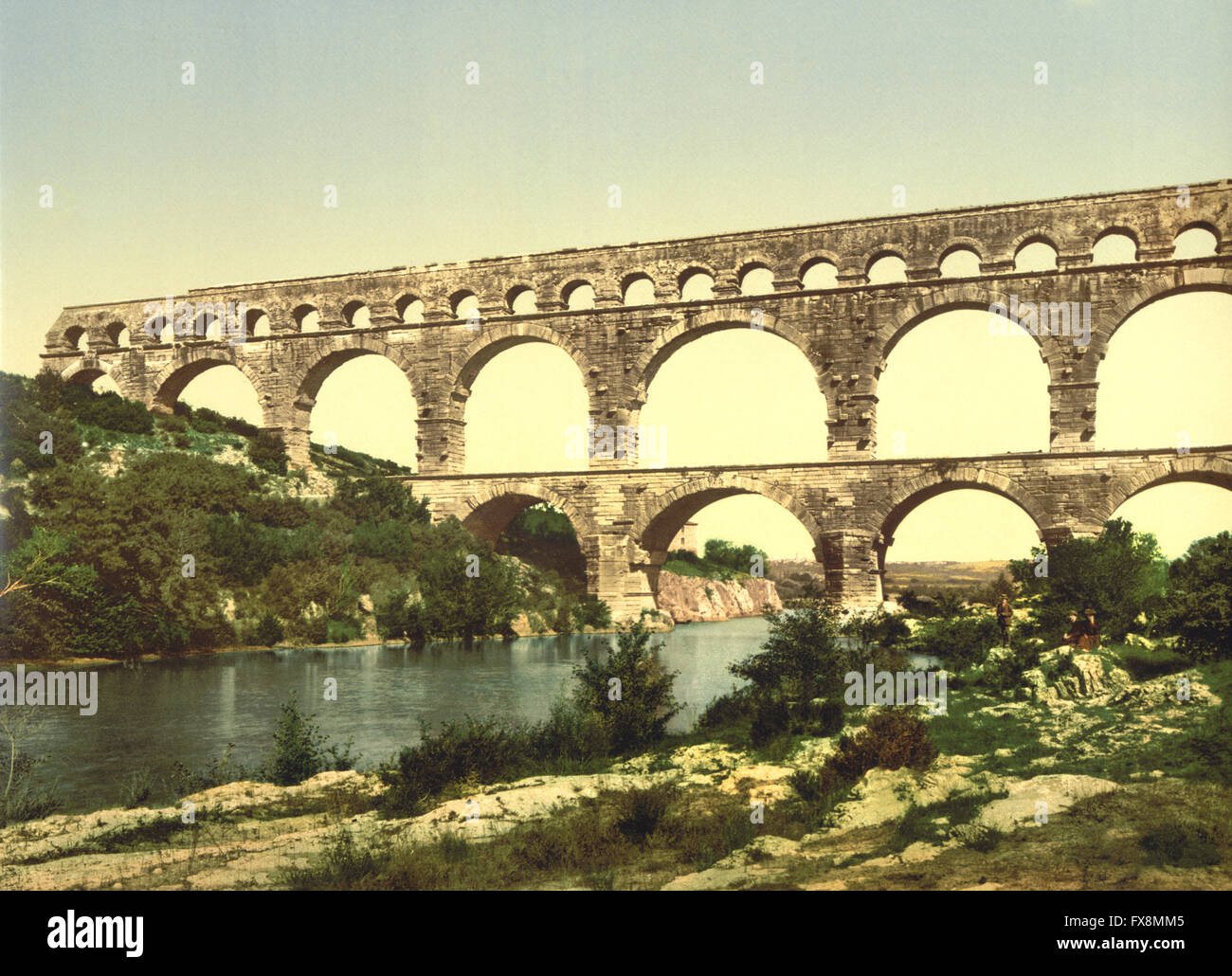 Römische Brücke über den Gard, gebaut von Agrippa, Nîmes, Frankreich, Photochrome Print, um 1900 Stockfoto
