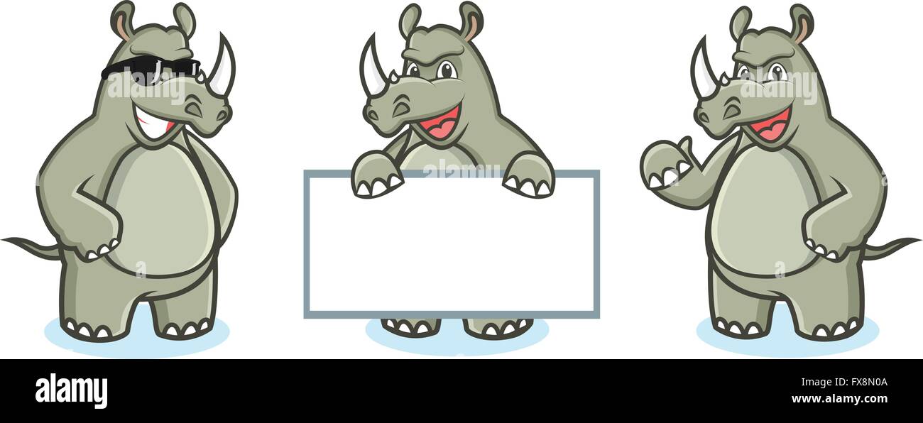 Rhino Maskottchen Vektor glücklich Stock Vektor