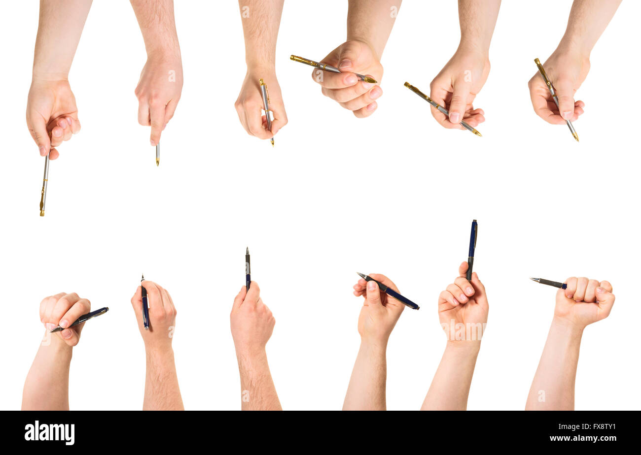 Kaukasische Hand mit Stift isoliert Stockfoto