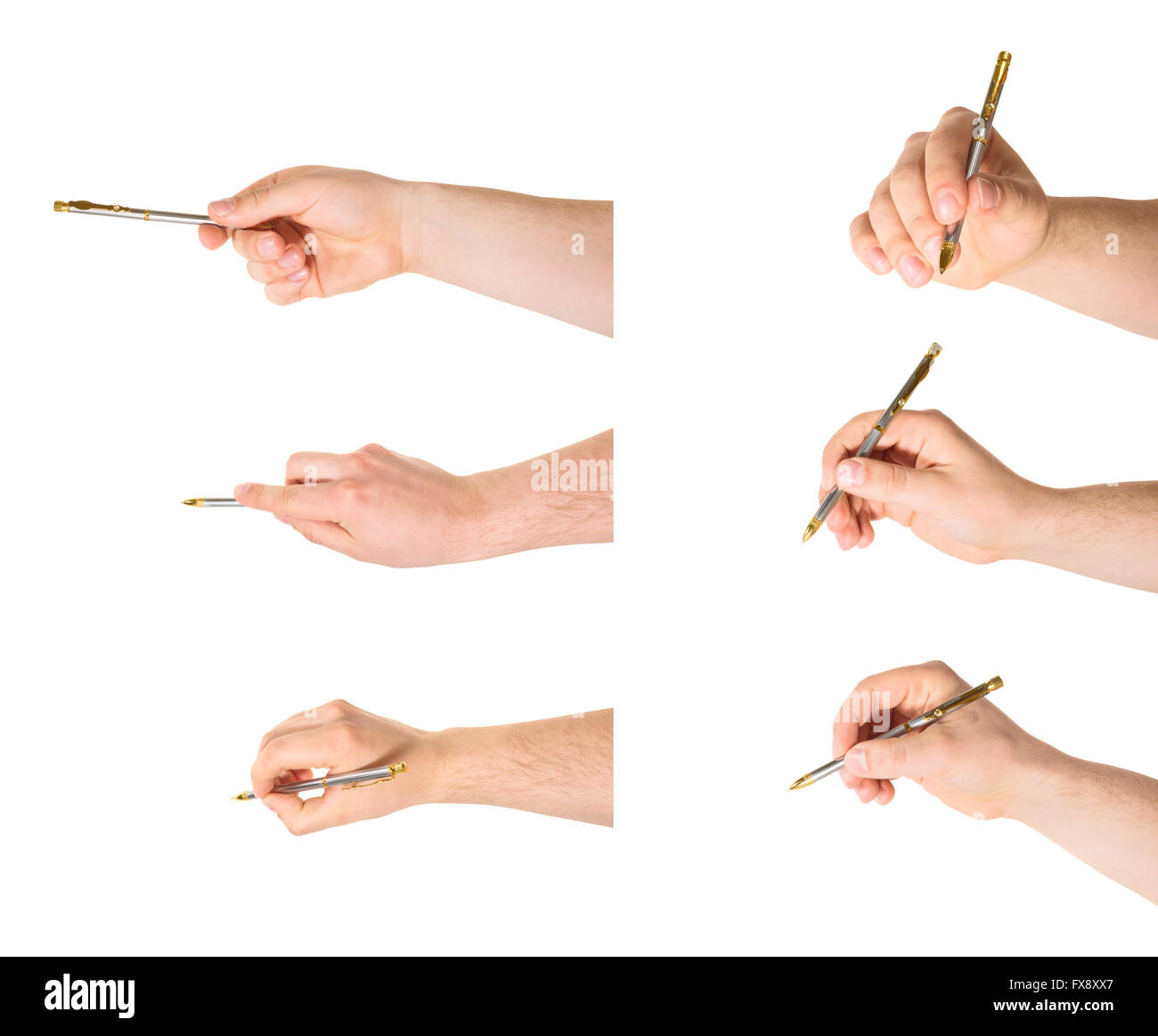 Hand hält einen Stift isoliert Stockfoto