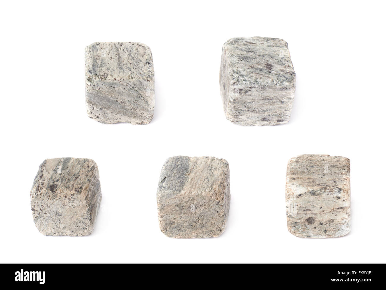 Set von fünf Whisky Granitsteine Stockfoto