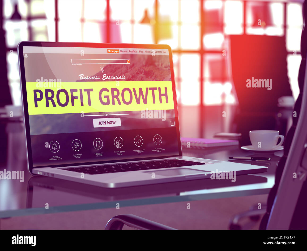 Laptop-Bildschirm mit Gewinn Wachstumskonzept. Stockfoto