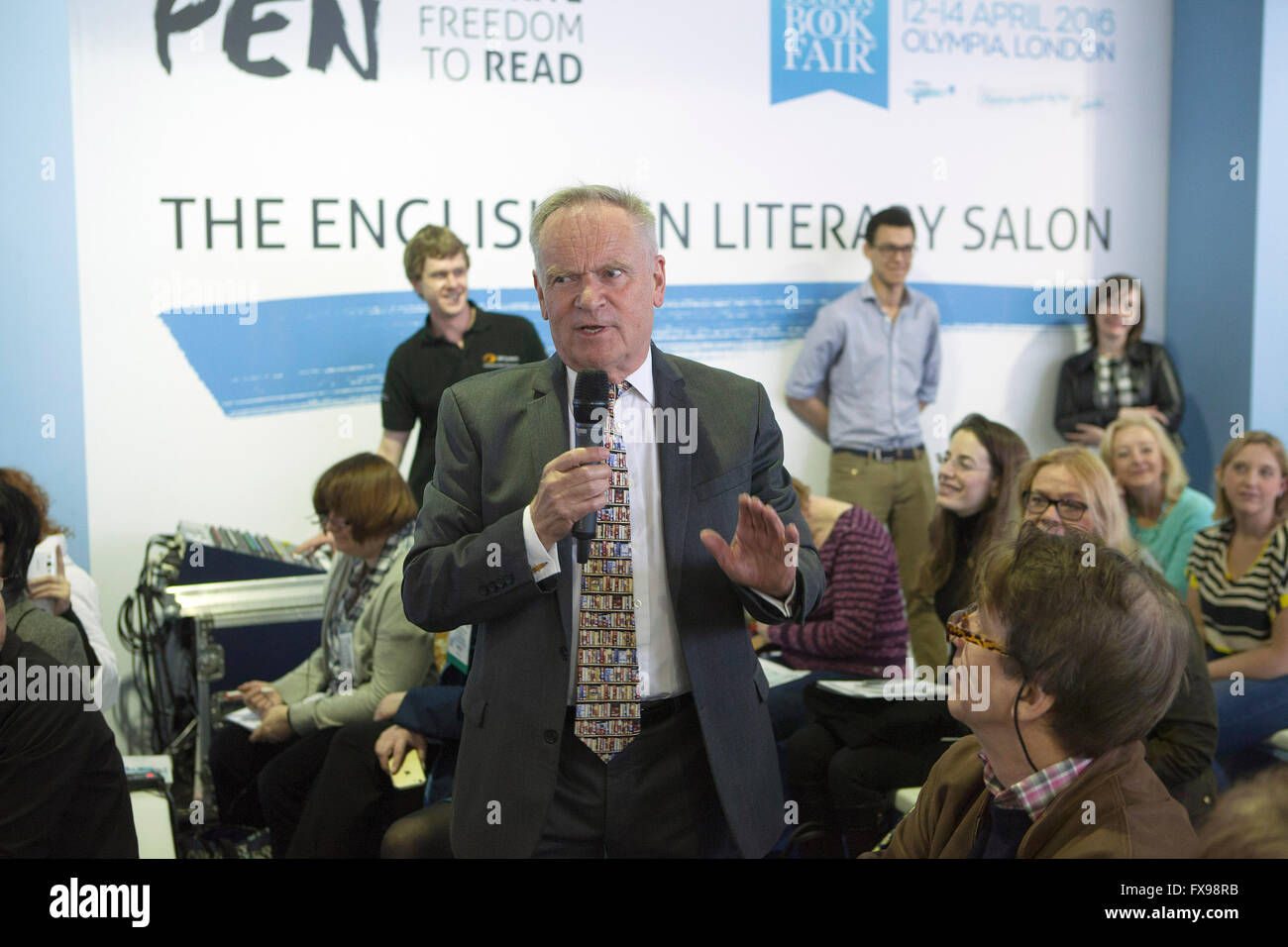 London, UK. 12. April 2016. Jeffrey Archer einen Vortrag auf dem englischen PEN literarischen Salon auf der London Book Fair Credit: Ilpo Musto/Alamy Live-Nachrichten Stockfoto