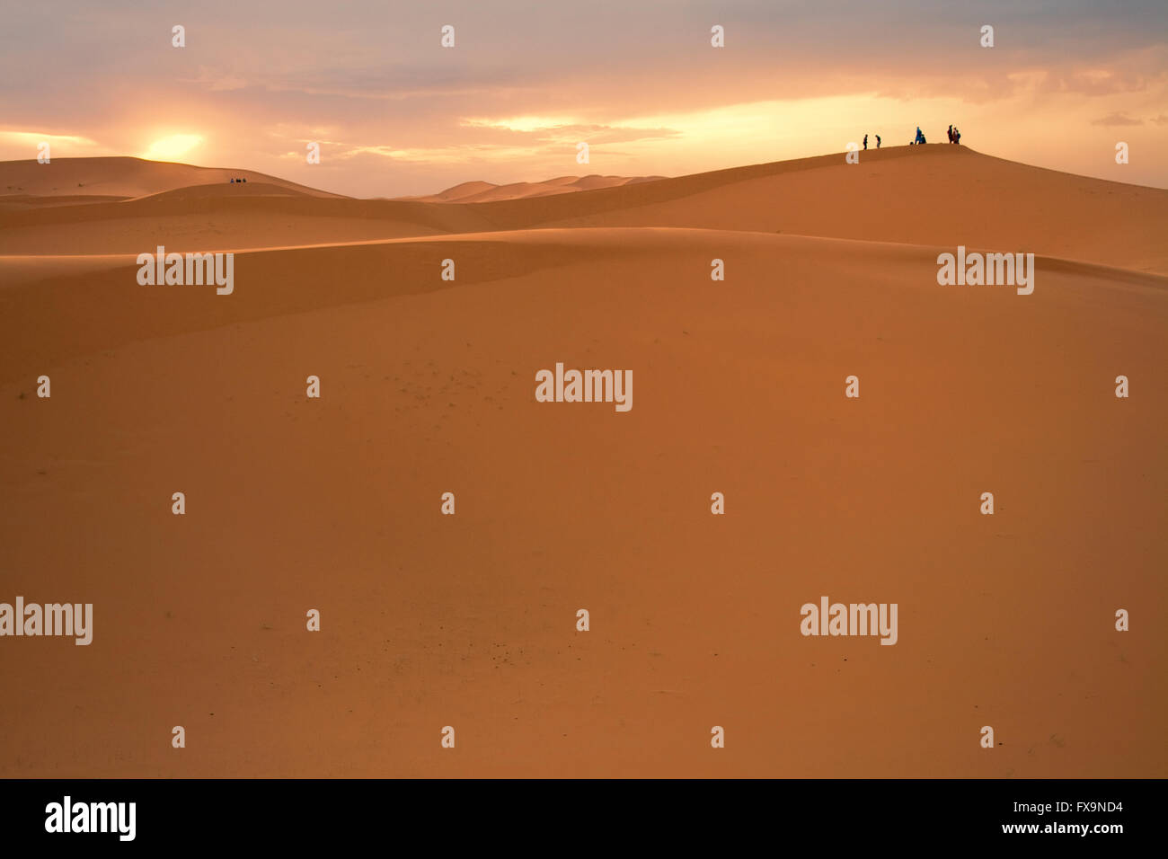 Sonnenuntergang Wüste Sahara, Marokko Stockfoto
