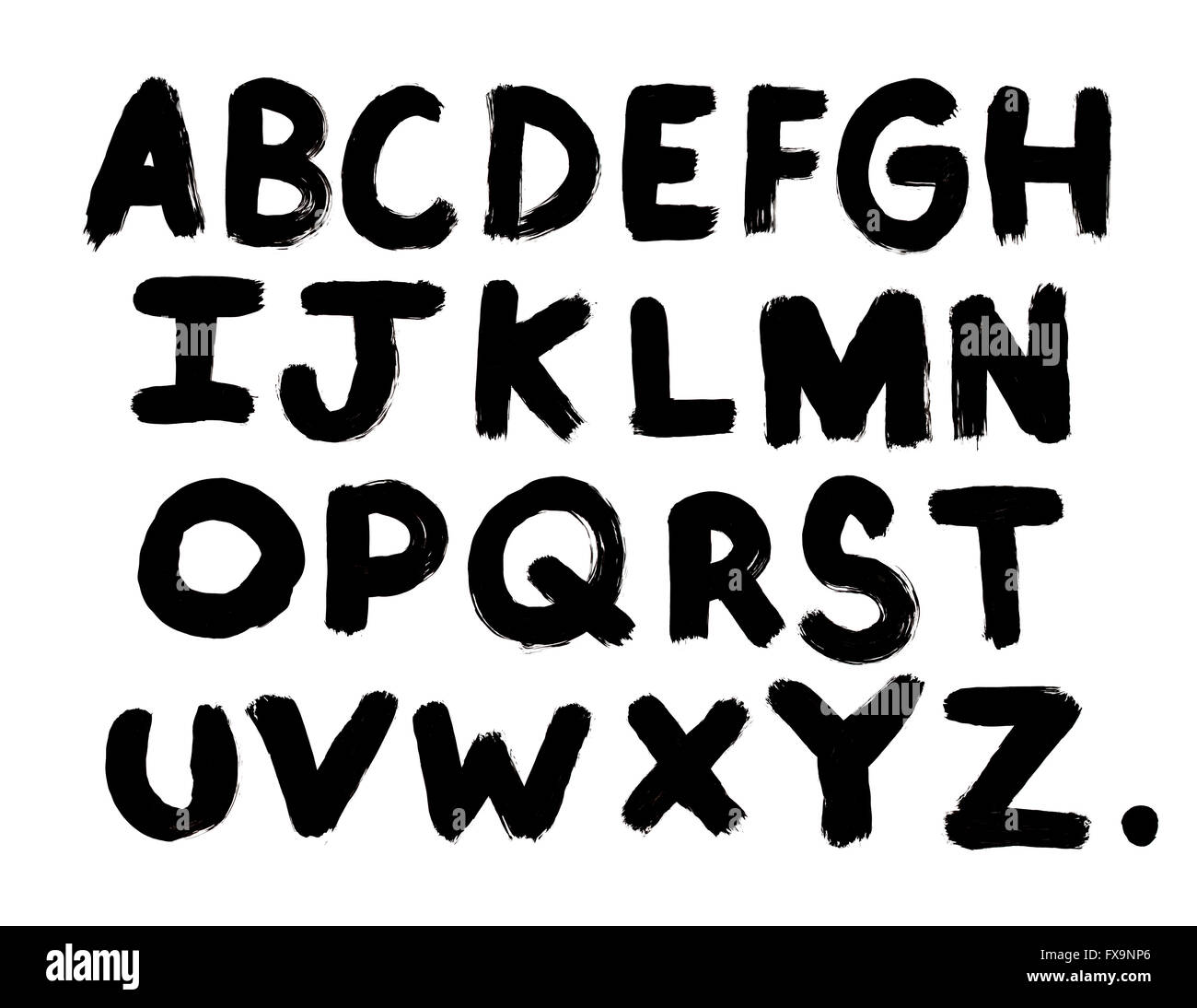 Schwarzer Farbe Pinsel Buchstaben Isolated on White Background. Stockfoto