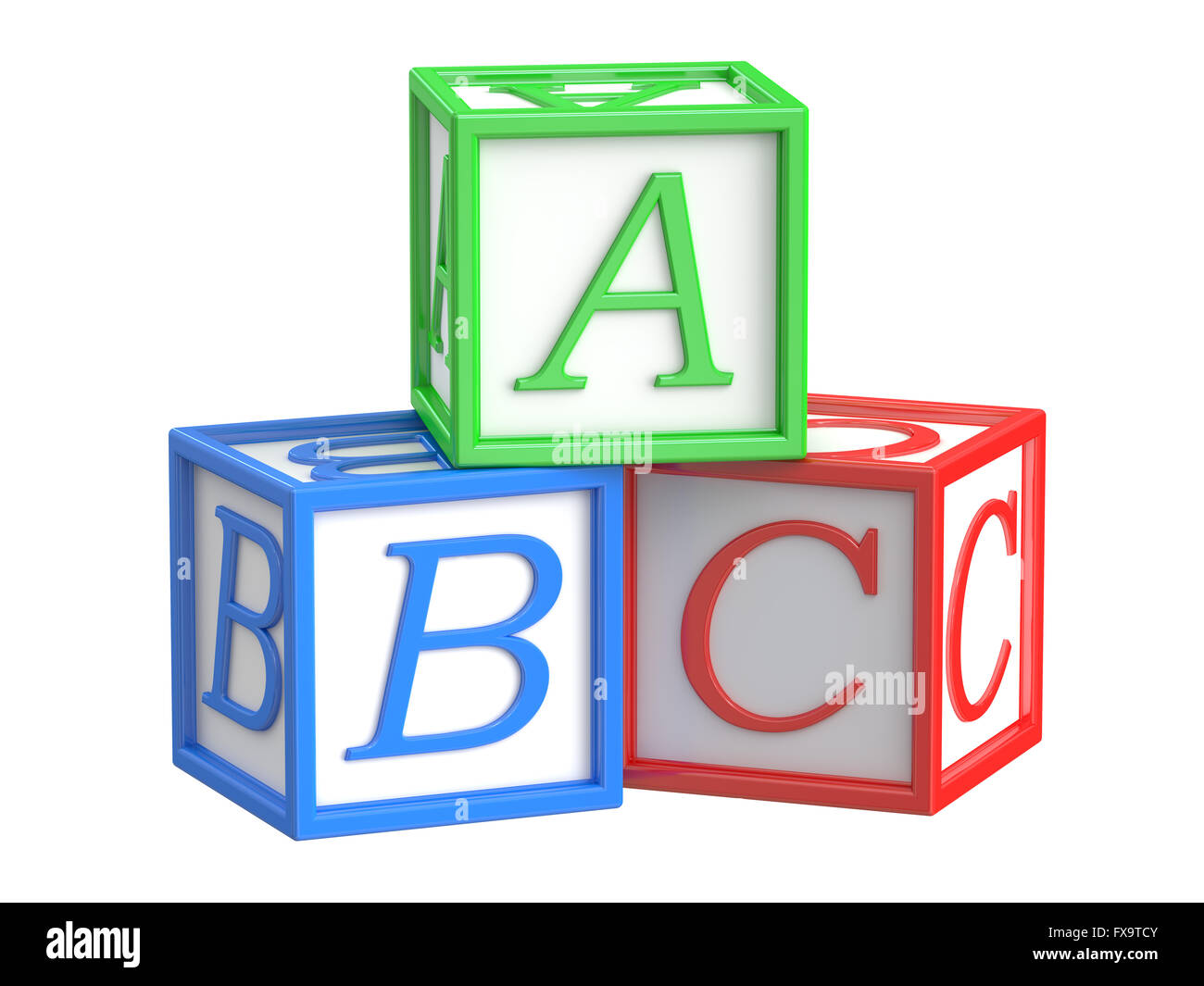 Bauklötze, Abc-Würfel. 3D-Rendering Stockfoto