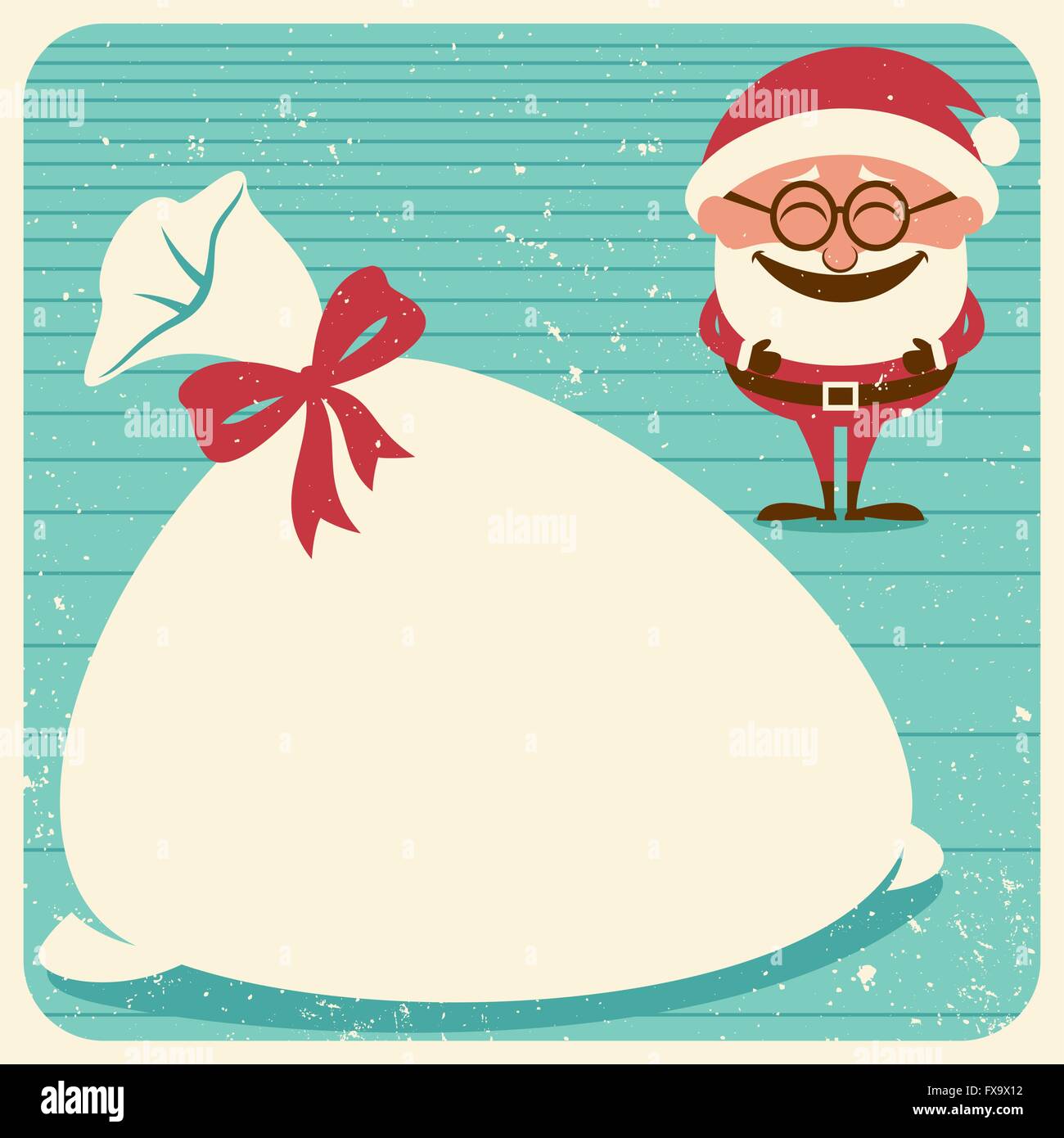 Vintage Weihnachtskarte mit Santa Claus. Legen Sie Ihren Text auf seinen Sack. Stock Vektor