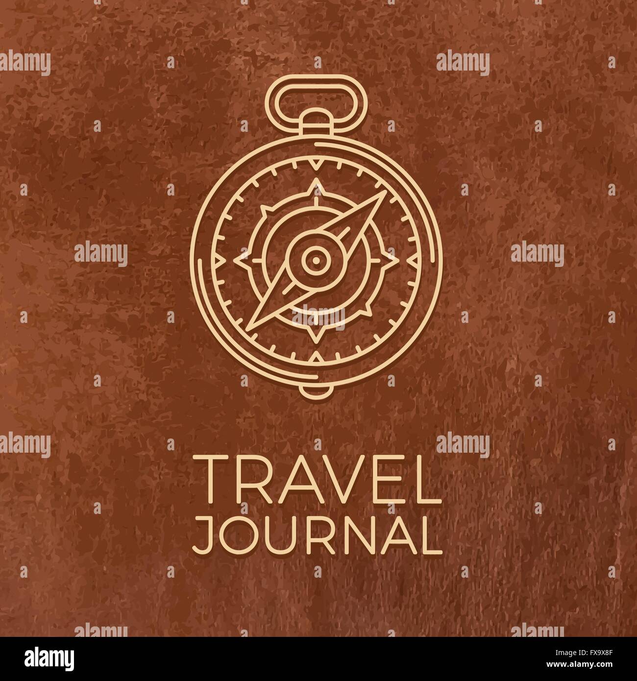 Retro-dünne Linie Reisen Abbildung. Umriss-Vintage Reise-Symbol. Einfache mono linear Tour-Logo. Schlaganfall Vektor Expedition Konzept auf Leder-Textur-Hintergrund Stock Vektor Retro-dünne Linie Reisen Abbildung. Umriss-Vintage Reise-Symbol. Einfache mono linear Tour-Logo. Schlaganfall Vektor Expedition Konzept auf Leder-Textur-Hintergrund Stock Vektor