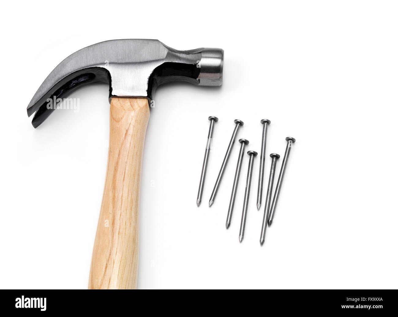 Isolierte Hammer mit Stahl-Nagel Stockfoto