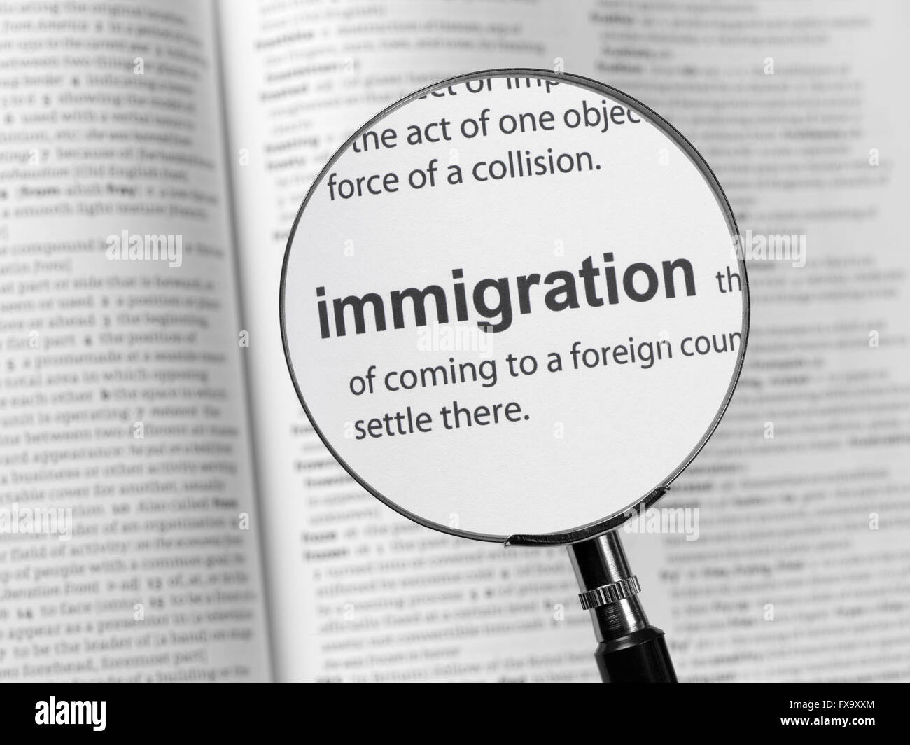 Wörterbuch, die Hervorhebung der Einwanderung Stockfoto