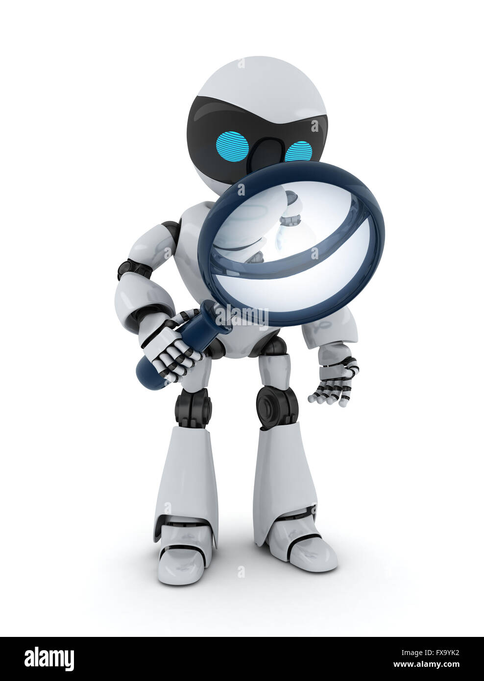 Roboter und Objektiv auf weißem Hintergrund (durchgeführt in 3d) Stockfoto