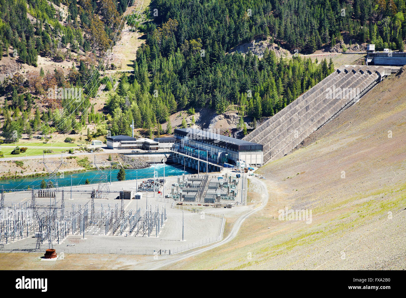 Lake Benmore Wasserkraftwerk, Südinsel Neuseeland Stockfoto