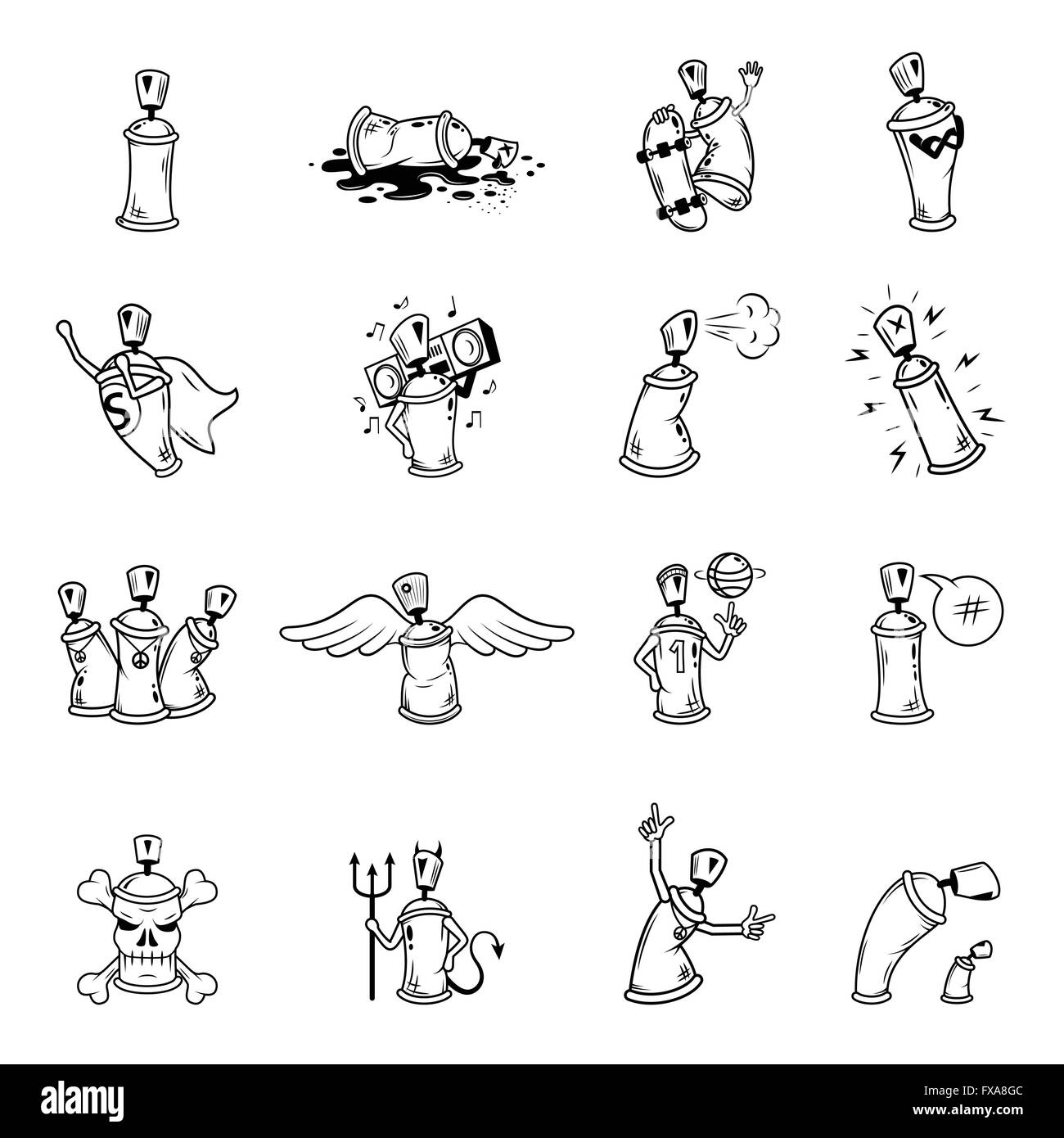 Graffiti Buchstaben Icons set Stock Vektor
