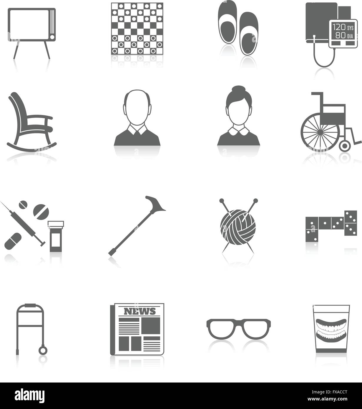 Rentner Leben Symbole schwarz Stock Vektor