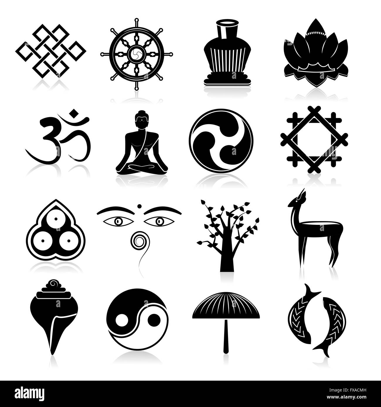 Buddhismus-Icons set schwarz Stock Vektor