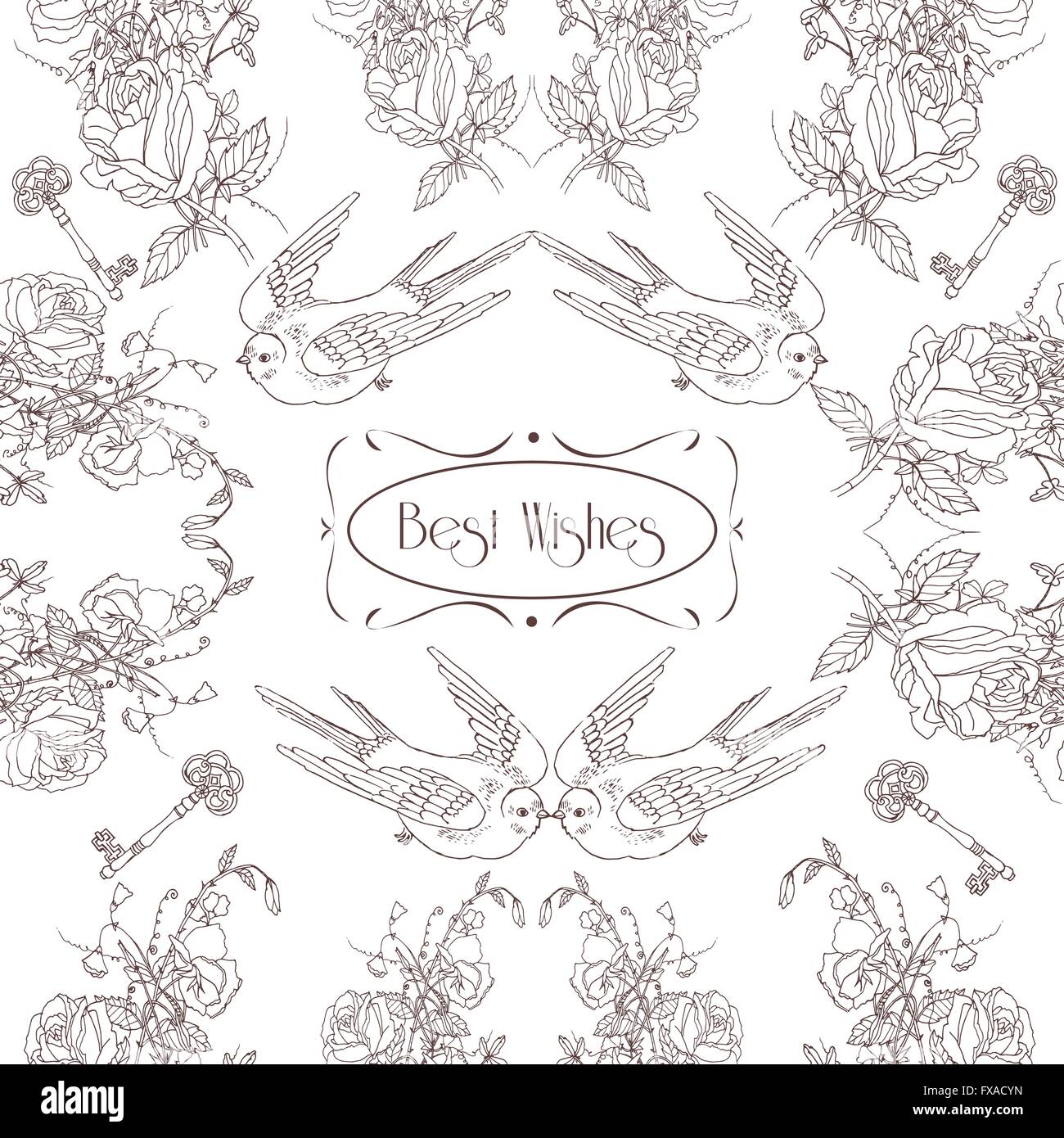 Vintage Blumen Vögel Kartenbild Stock Vektor