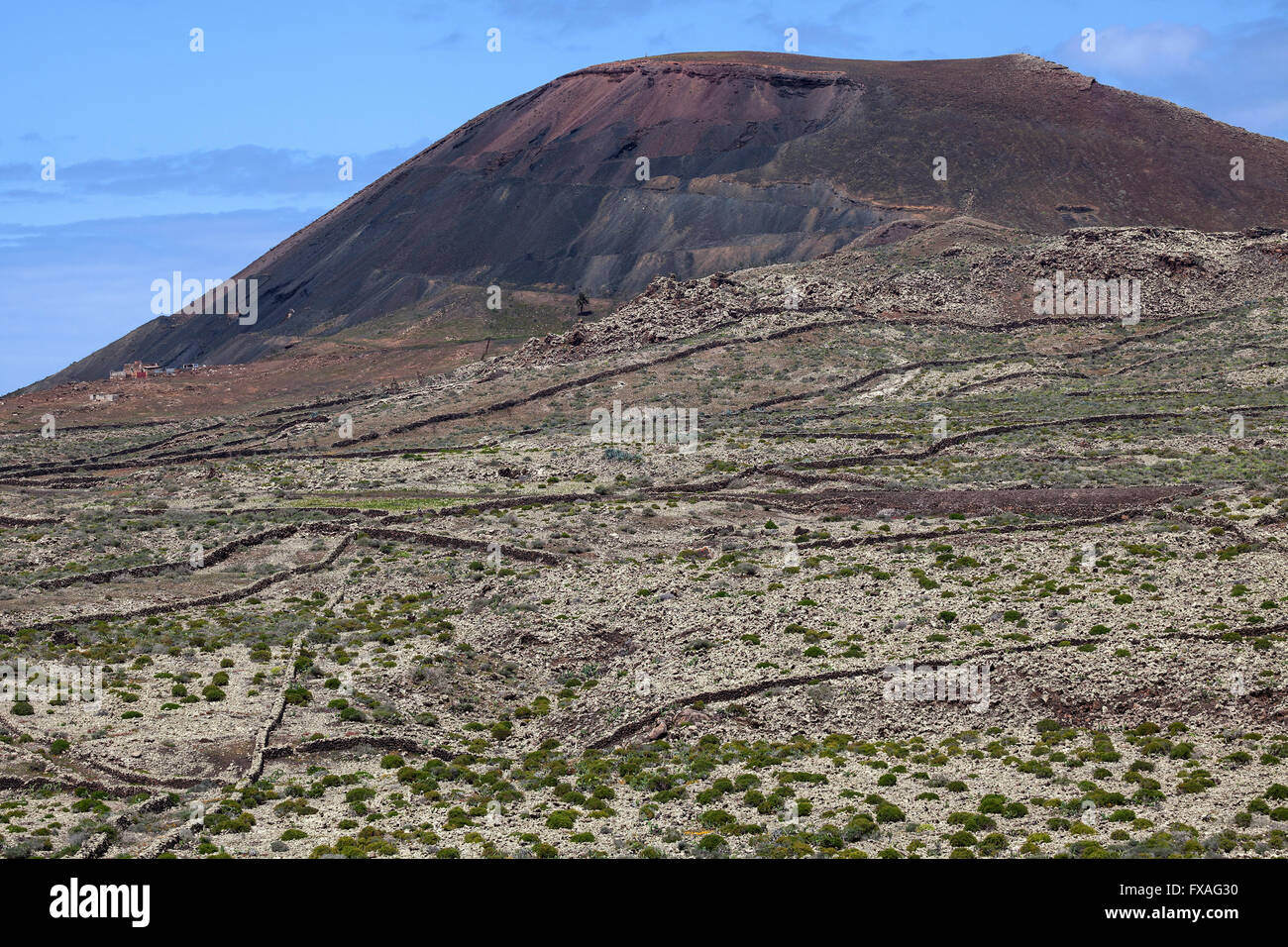 Karge Landschaft und vulkanischen Berg Arena in Villaverde, Fuerteventura, Kanarische Inseln, Spanien Stockfoto