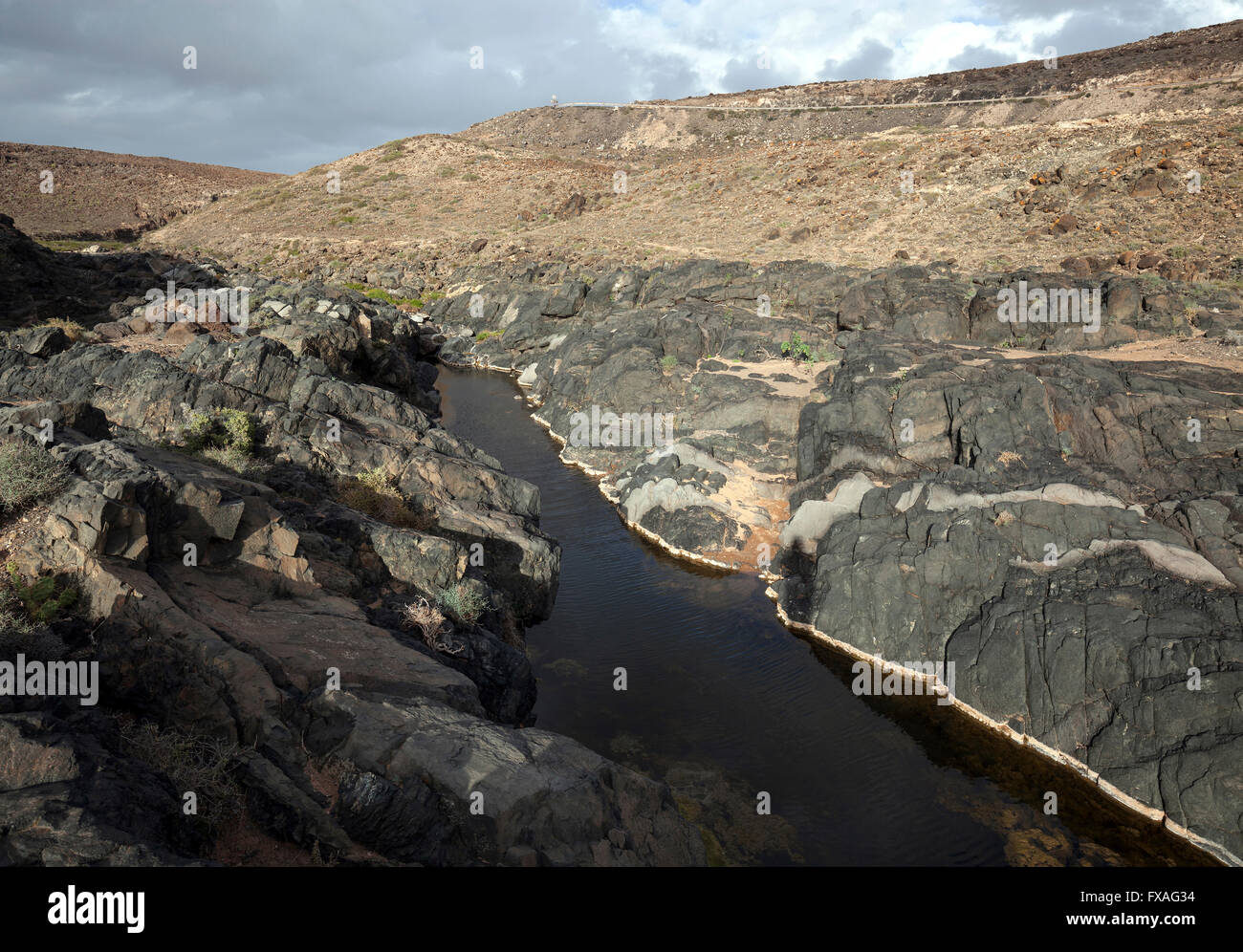 Fluss in der Barranco de Los Molinos im Los Molinos, Fuerteventura, Kanarische Inseln, Spanien Stockfoto
