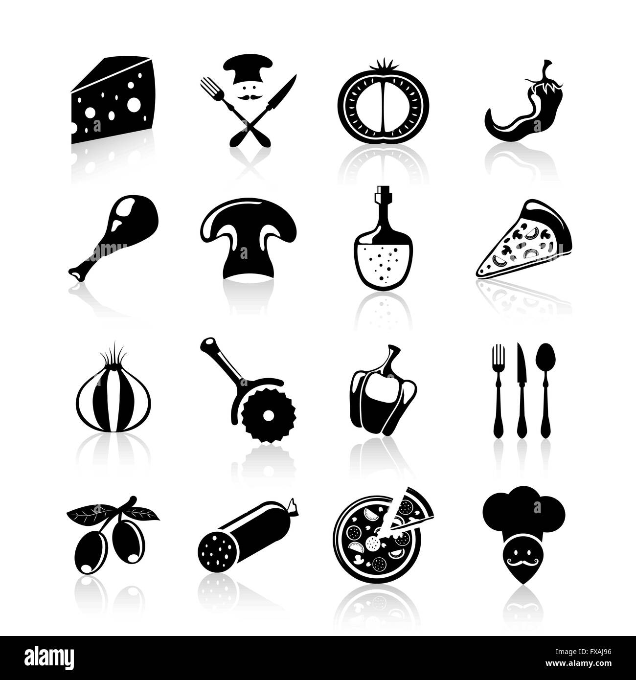 Pizzeria Icons set schwarz Stock Vektor