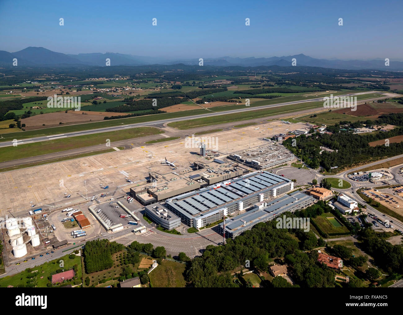 Luftaufnahme, LEGE, Girona-Costa Brava Airport, Flughafen, Terminal, Flughafen Gerona, Flughafen Girona, Vilobí d'Onyar, Stockfoto