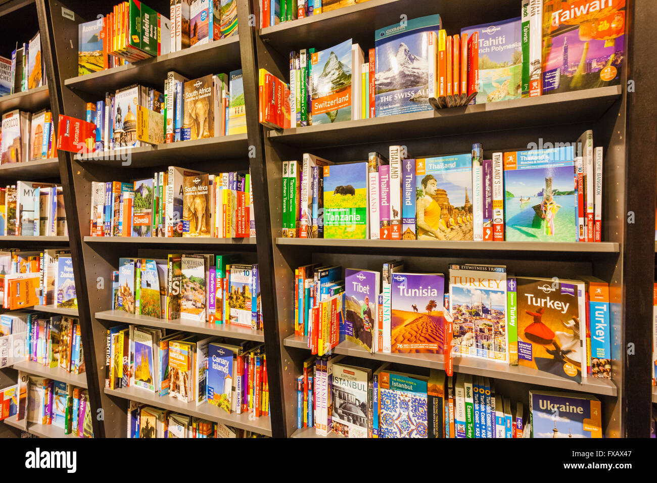 England, London, Buchhandlung Display Reiseführer Stockfoto