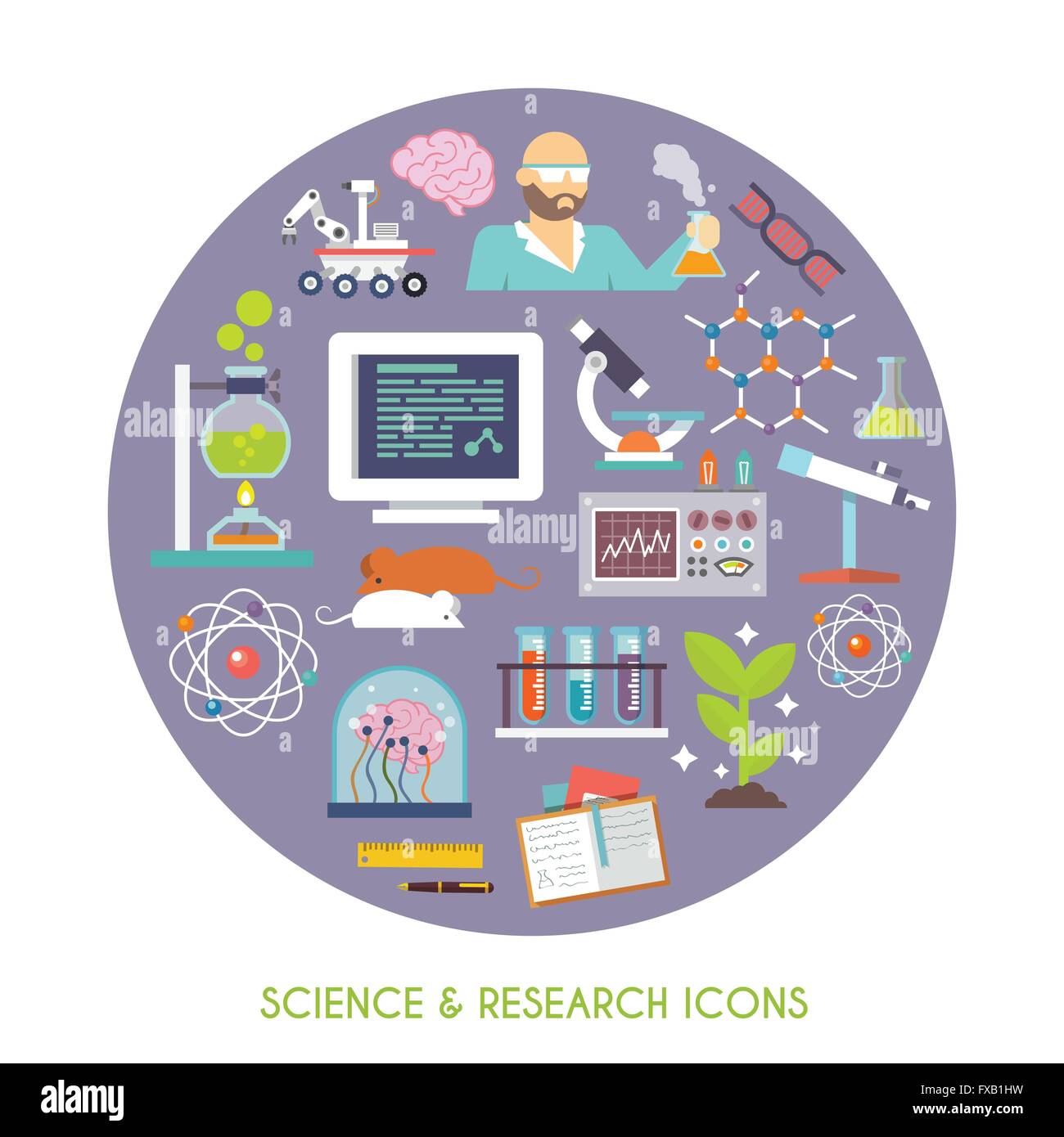 Wissenschaft und Forschung-Symbol flach Stock Vektor