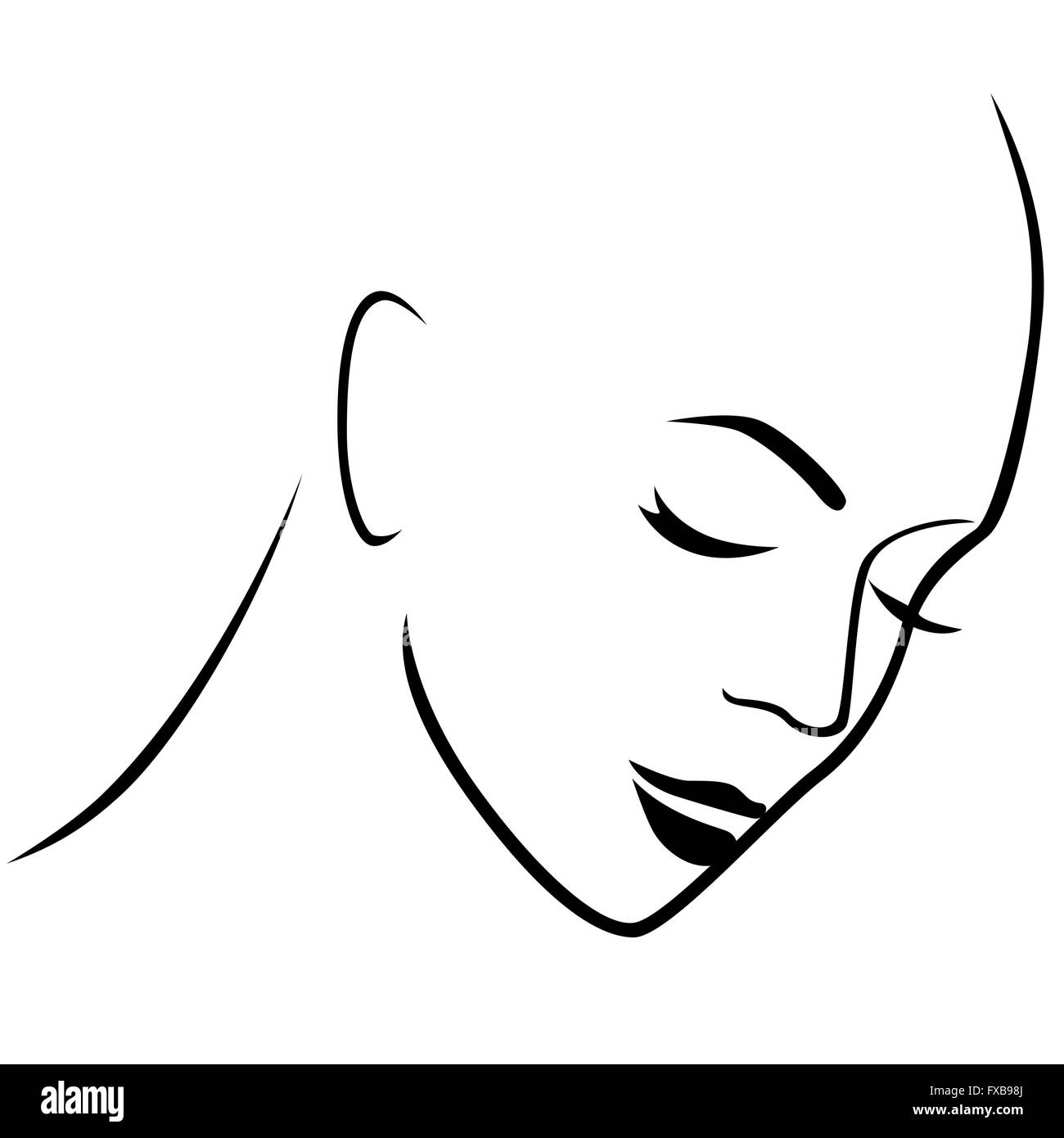 Düstere weibliche haarlosen Kopf mit geschlossenen Augen zu abstrahieren, von hand zeichnen Vektor-Gliederung Stock Vektor