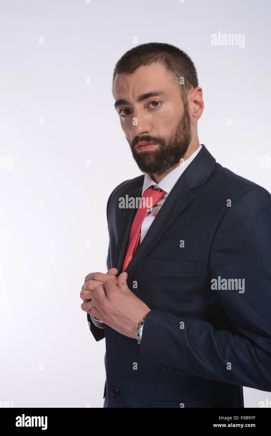 Hut, Hip-Hop, Rap, Mann, junge, schöne, schwarz, blau, ernst, Büro, Krawatte, Kostüm Stockfoto