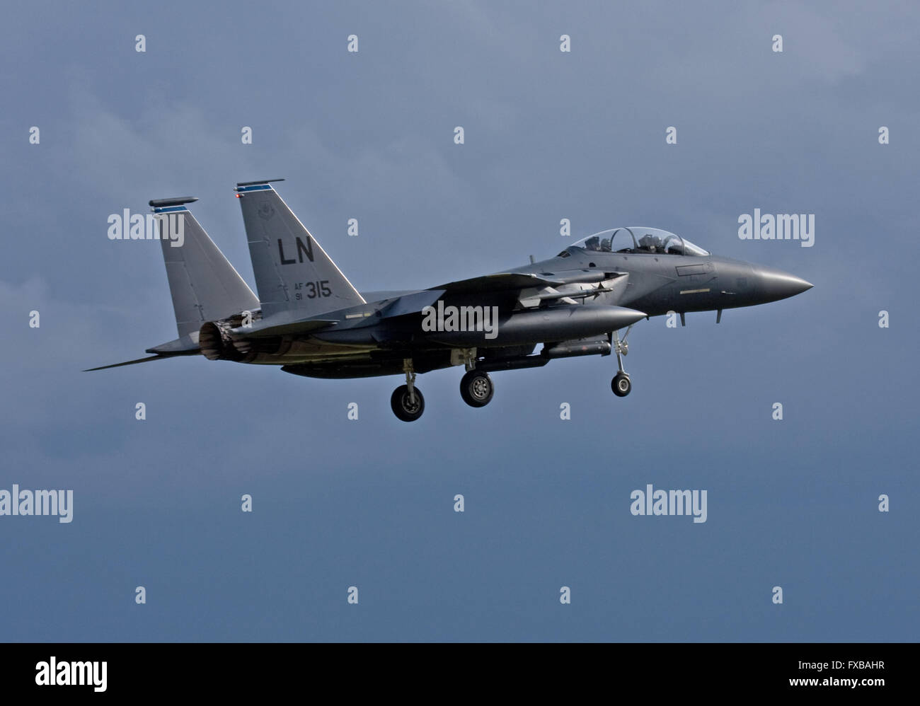 F-15 Eagle, 492th FS, Madhatters, 48. FW USAFE landet auf dem RAF Lakenheath Stockfoto