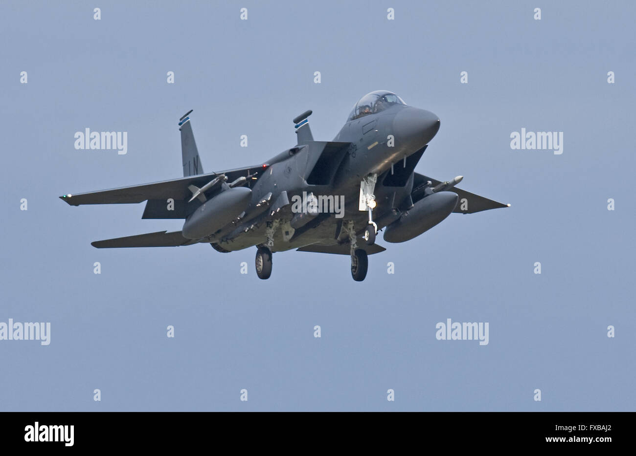 F-15 Eagle, 492th FS, Madhatters, 48. FW USAFE landet auf dem RAF Lakenheath Stockfoto
