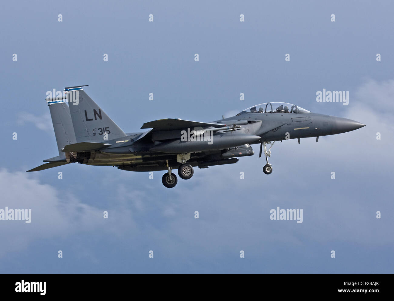 F-15 Eagle, 492th FS, Madhatters, 48. FW USAFE landet auf dem RAF Lakenheath Stockfoto